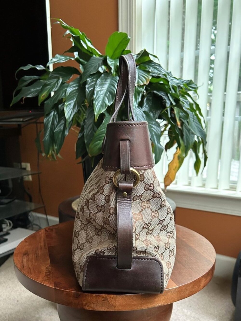 GUCCI GG Monogram Buckle Tote Bag, Taupe, Brown - Picture 6 of 16